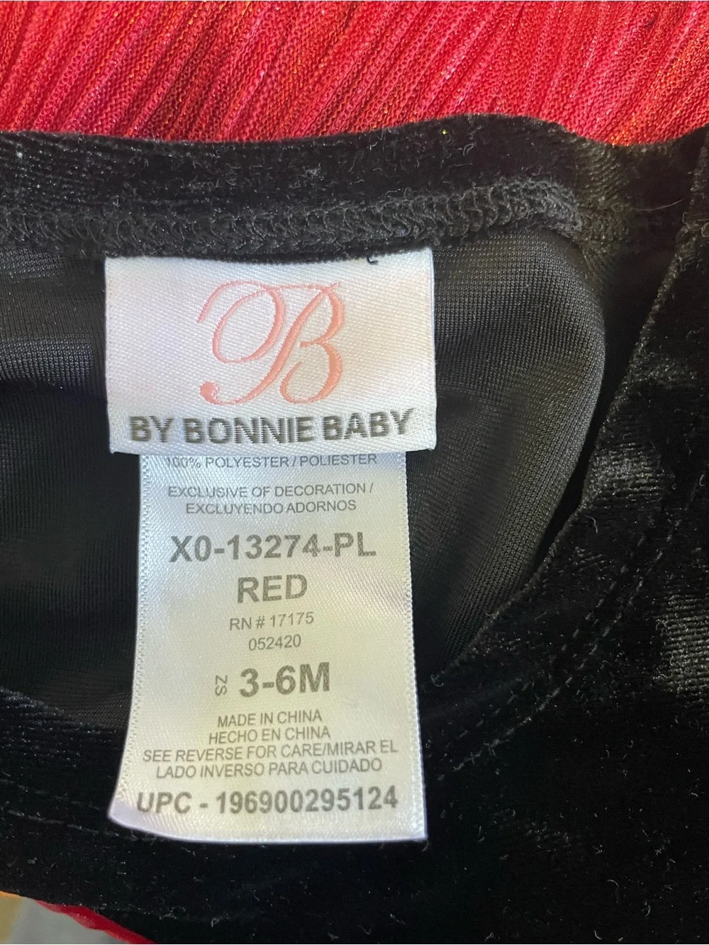 BONNIE BABY Holiday Party Dress Black and Red with Bow Baby Girl’s size 6M